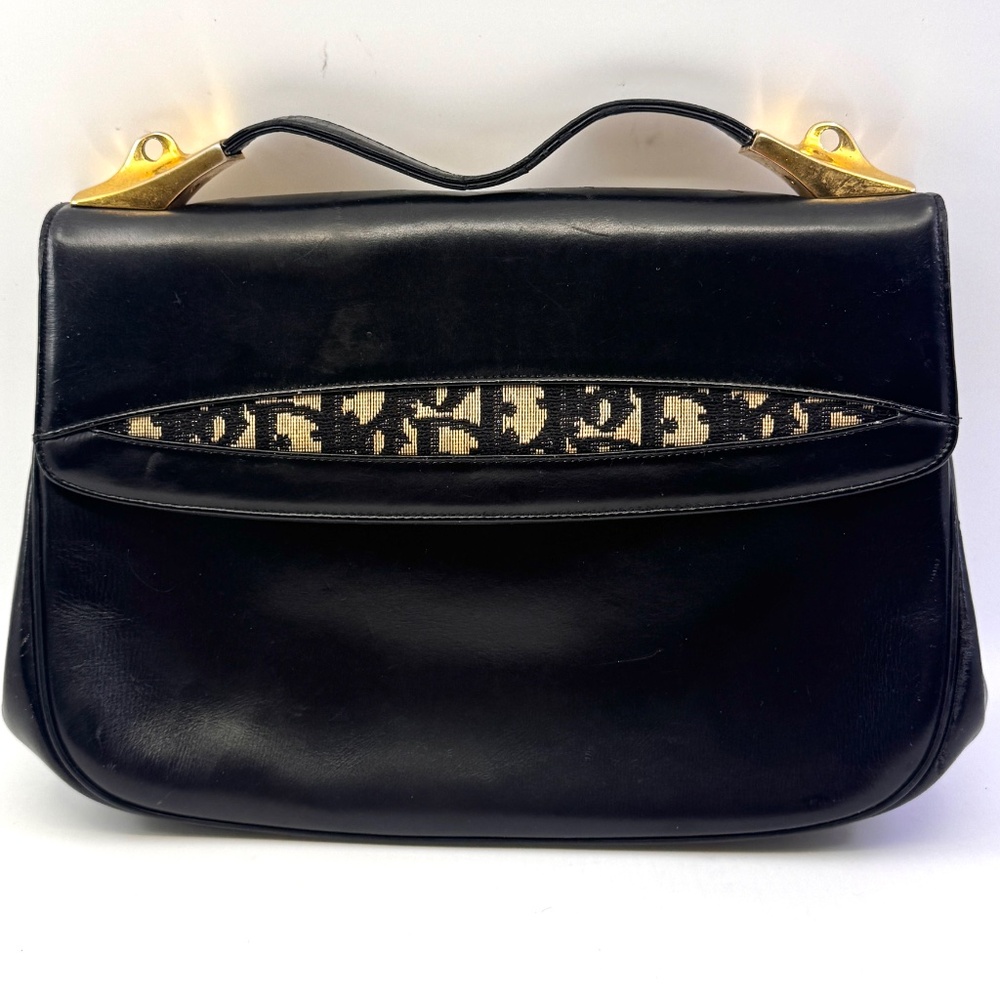 Vintage Christian Dior Trotter HandBag, Black color Leather